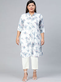 W Women Floral Printed Shirt Collar Kurta
