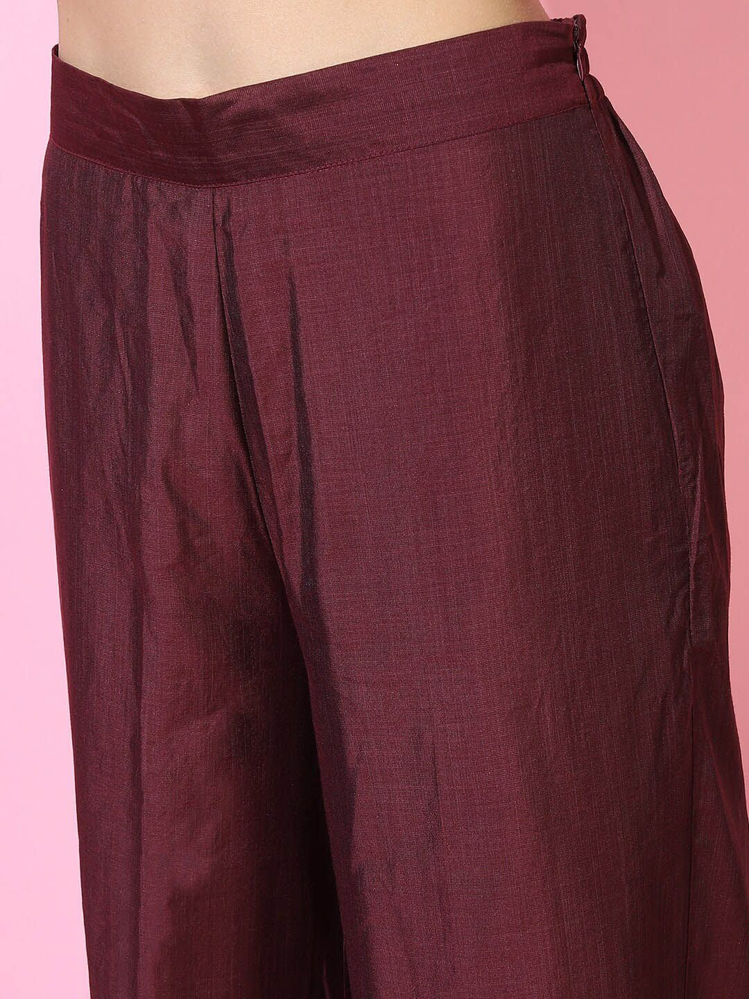 Vishudh Women Maroon Floral Embroidered Kurta with Palazzos