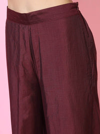 Vishudh Women Maroon Floral Embroidered Kurta with Palazzos