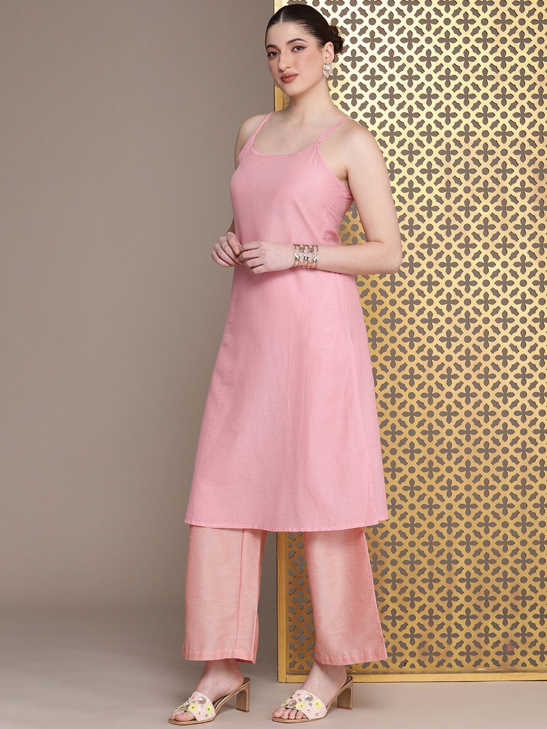 House of Pataudi Floral Chikankari Embroidered flared Jashn Kurta with Palazzo & Dupatta