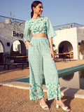STREET 9 Floral Printed Boat Neck Crop Top with Flared Palazzos Co-Ords