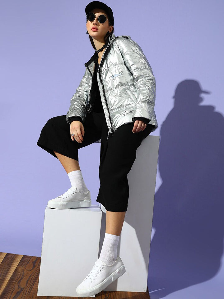 STREET 9 Women Silver-Toned Puffer Jacket
