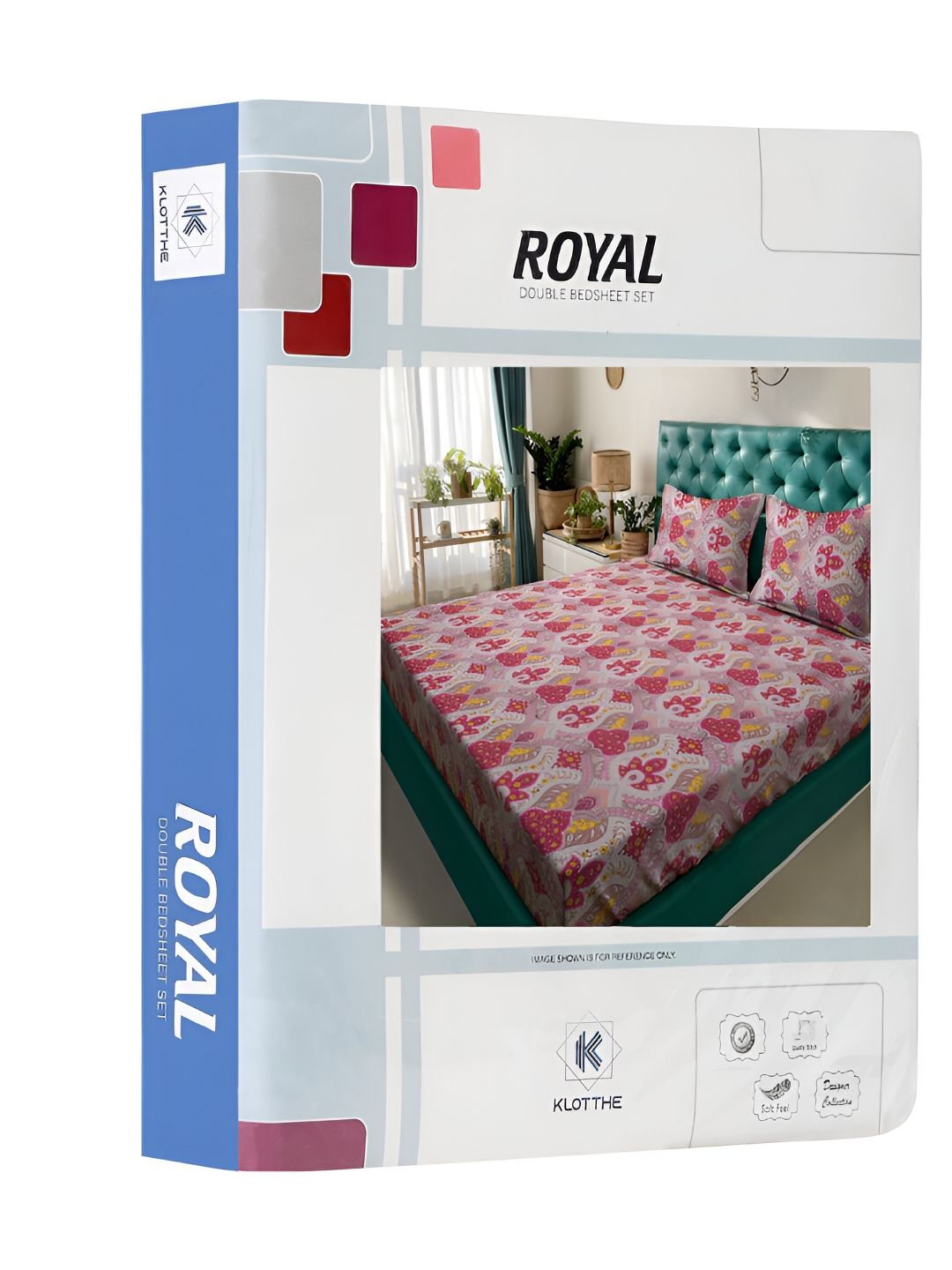 KLOTTHE Lipat Buku Motif Etnik Merah Policotton 300 TC Cadar King dengan 2 Sarung Bantal-98 x 89 inci