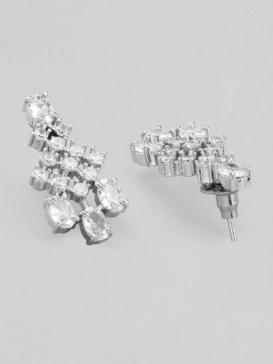 Rubans wanita rhodium bersalut set barang kemas zirkonia padu putih