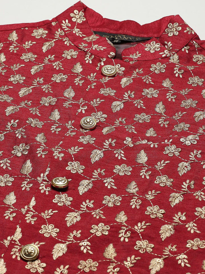 SOJANYA Lelaki Black Chikankari Pure Cotton Kurta with Churidar & Nehru Jacket