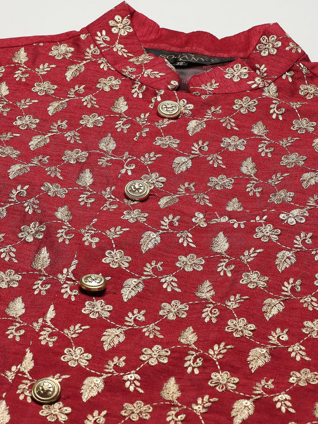 SOJANYA Lelaki Black Chikankari Pure Cotton Kurta with Churidar & Nehru Jacket