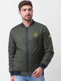 SPYKAR Men Blue Striped Bomber with Patchwork Jacket