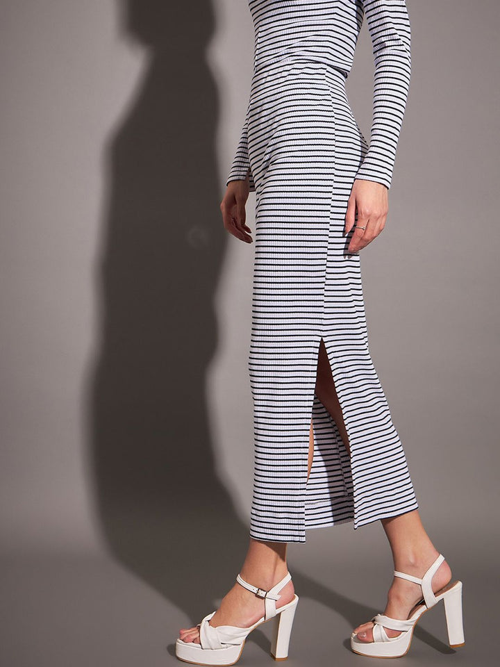 SASSAFRAS Striped Rib Midi Pencil Skirt