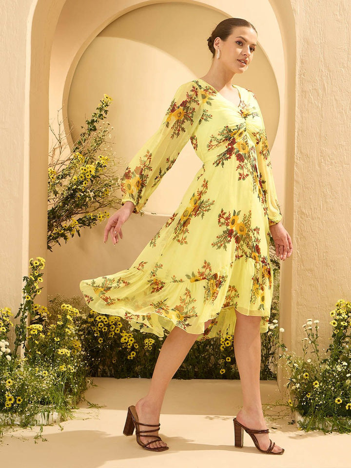 Antheaa Women Floral Print A-Line Midi Dress