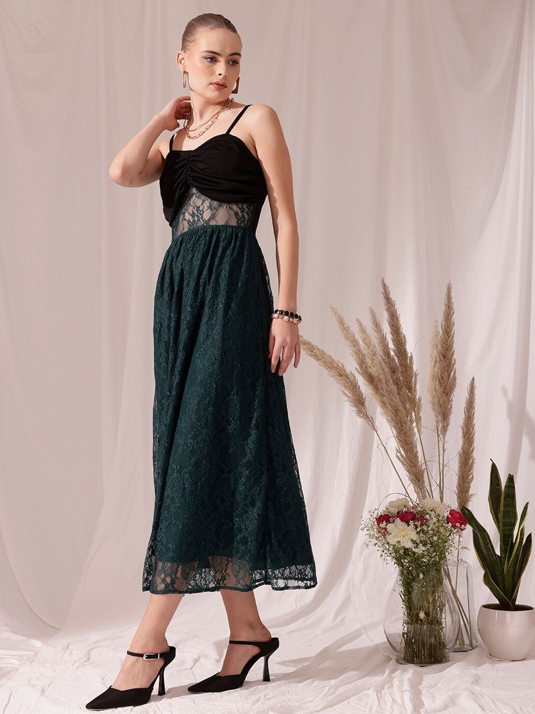 STREET 9 Shoulder Straps Lace Fit & Flare Dress