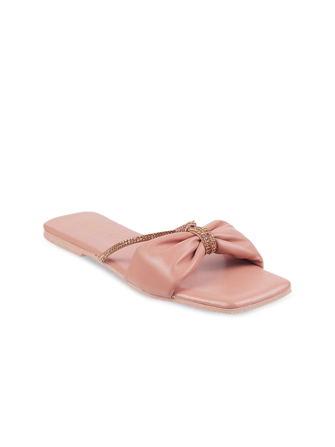 Metro Women Peach-Coloured Embellished Open Toe Flats