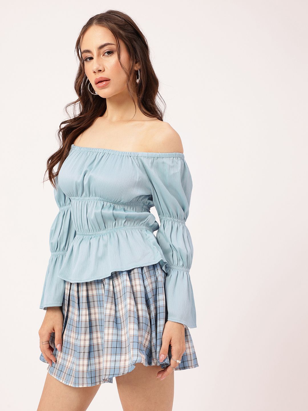DressBerry Victorian Vibes Off-Shoulder Cinched Waist Top