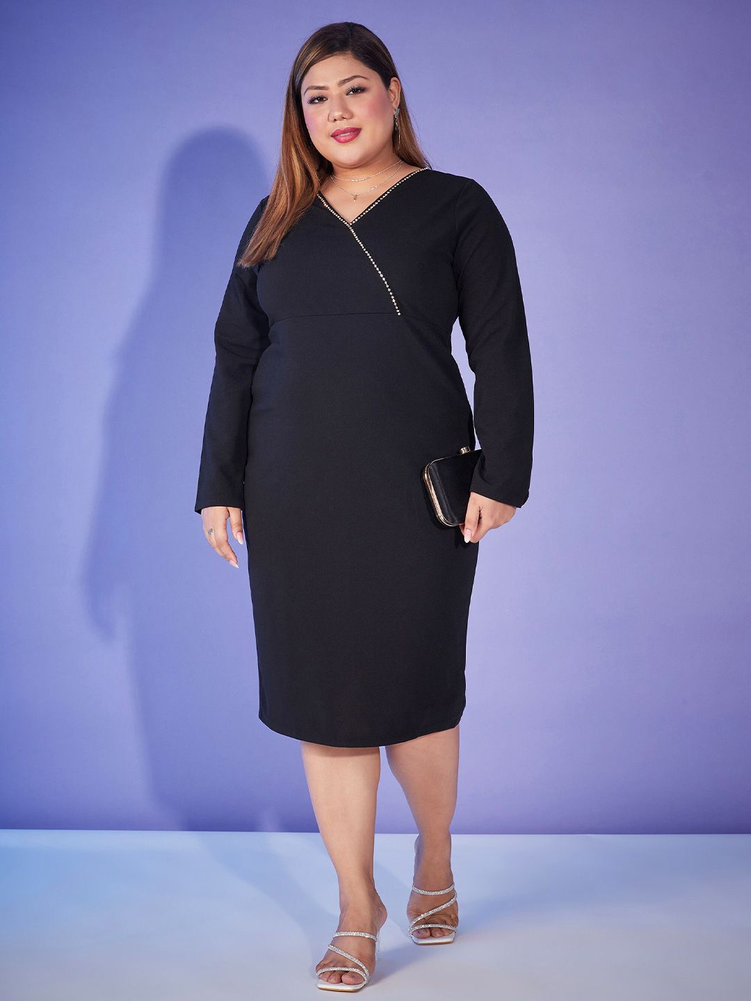 SASSAFRAS Curve Plus Size Black Sheath Midi Dress