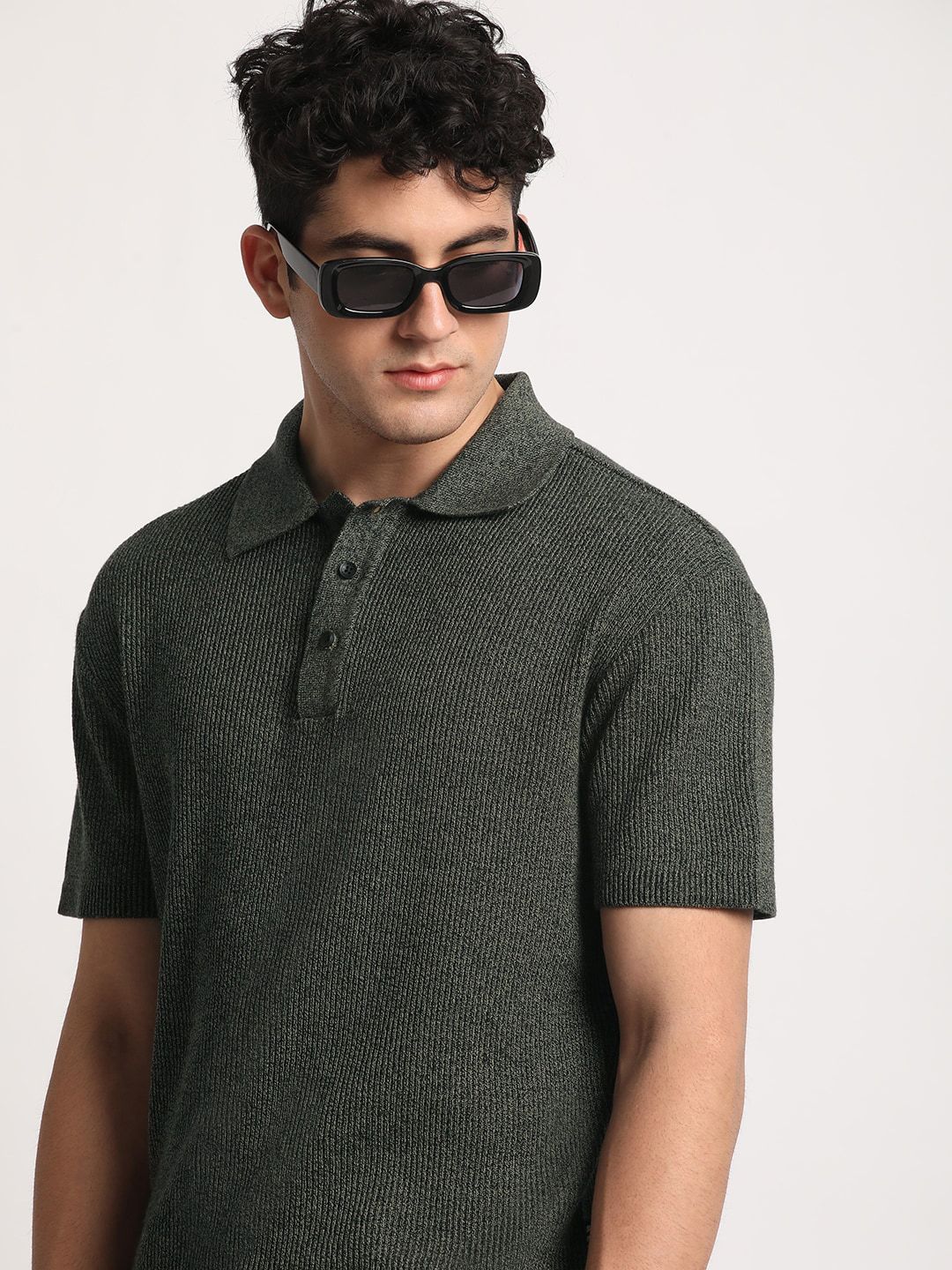 THE BEAR HOUSE Men Self Designed Regular Fit Cotton Polo Collar T-Shirt