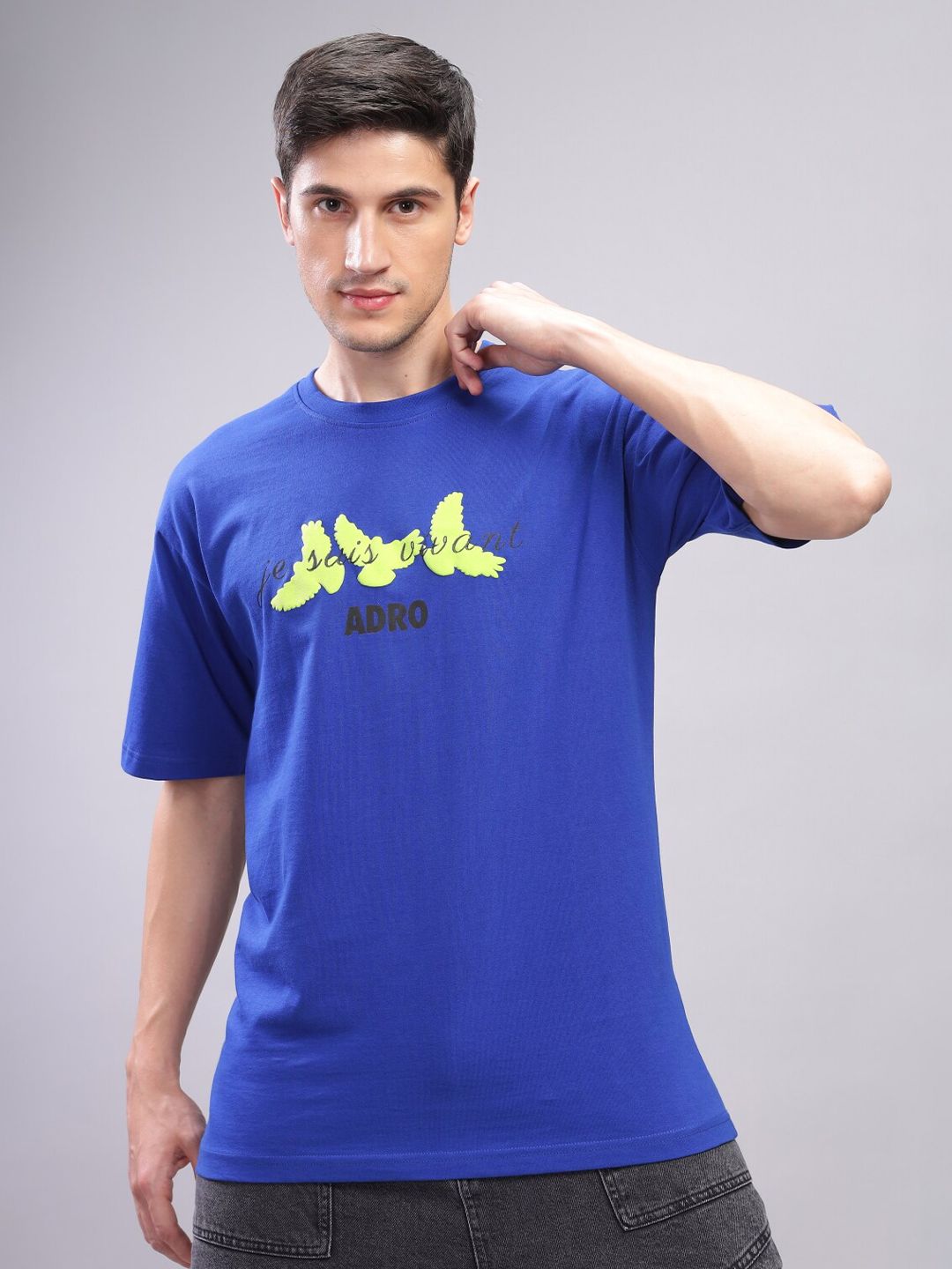 ADRO Men Typography Printed Applique T-shirt