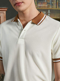 Campus Sutra Men Self Design Polo Collar Cotton T-shirt