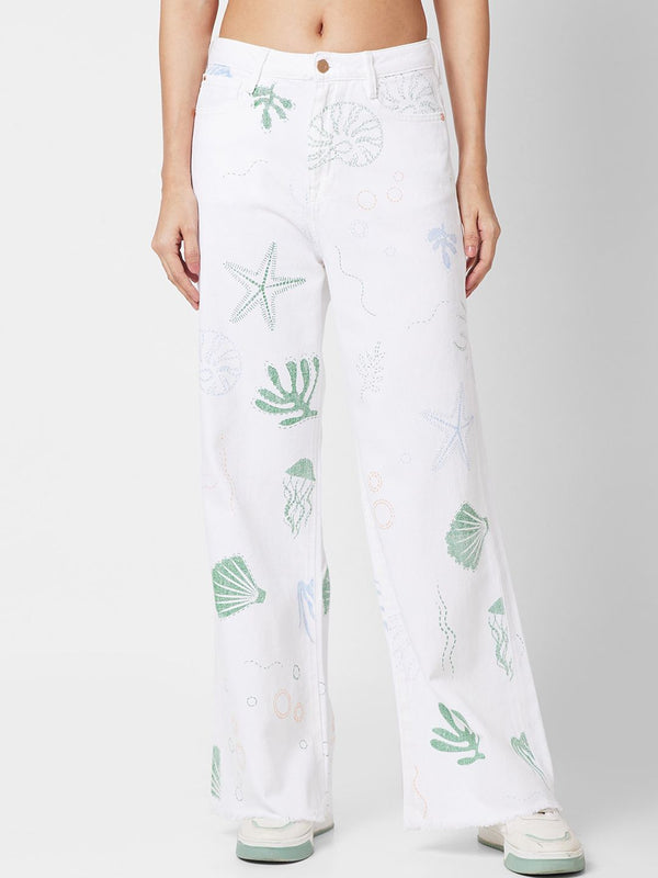 SPYKAR Women Wide Leg High-Rise Printed Stretchable Jeans