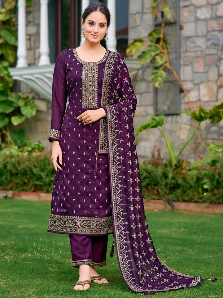 Kalini Floral bersulam kurta lurus dengan seluar & dupatta