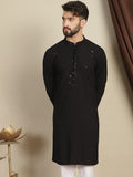 Anouk Striped Mandarin Collar Long Sleeves Cotton Thread Work Kurta