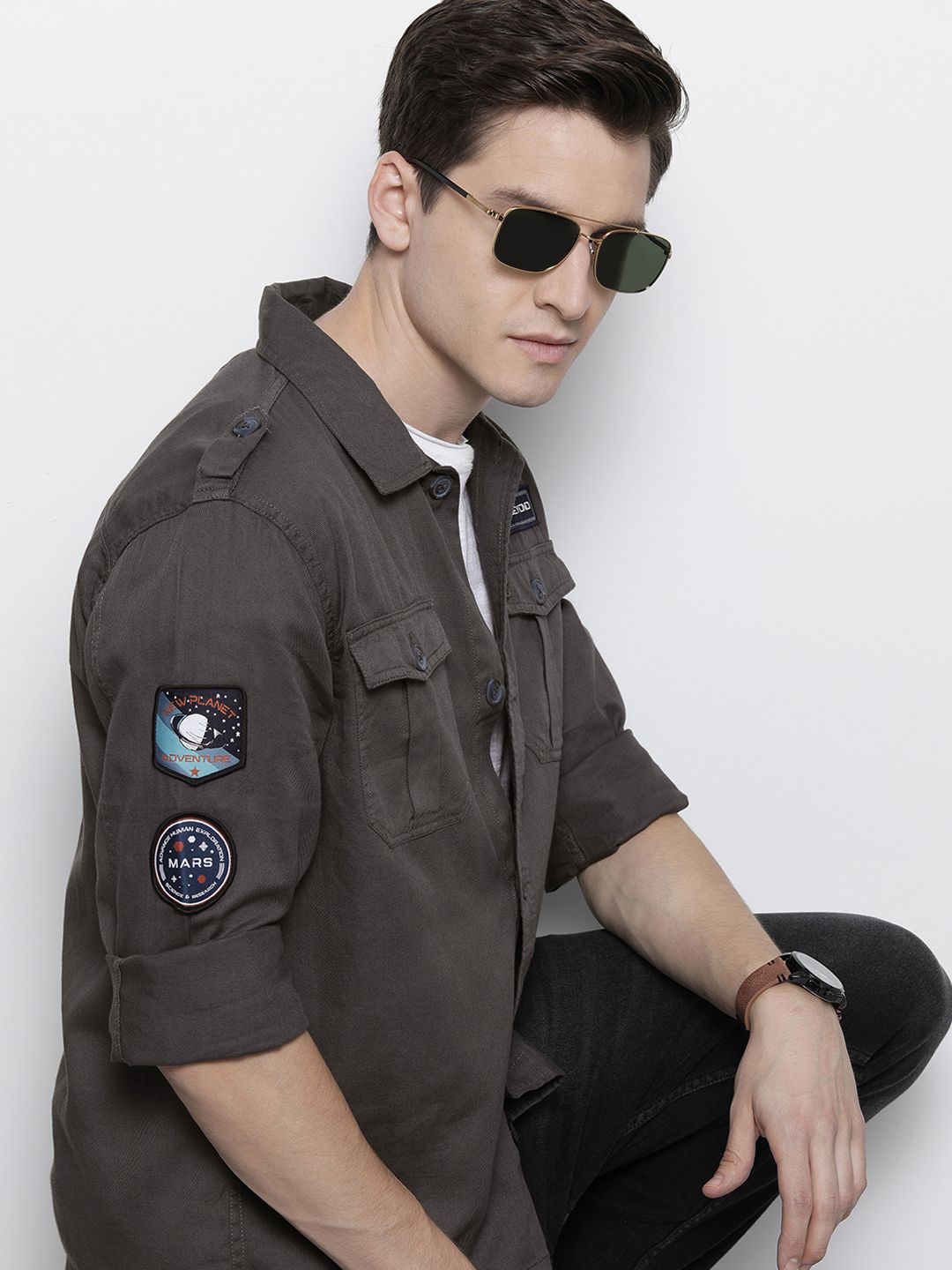 The Indian Garage Co Pure Cotton Slim Fit Double Flap Pocket Casual Shirt