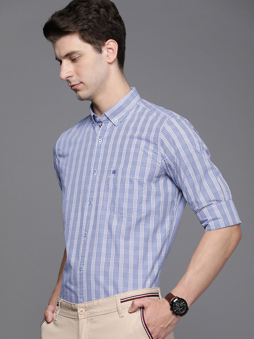 Raymond Contemporary Fit Checked Pure Cotton Semiformal Shirt