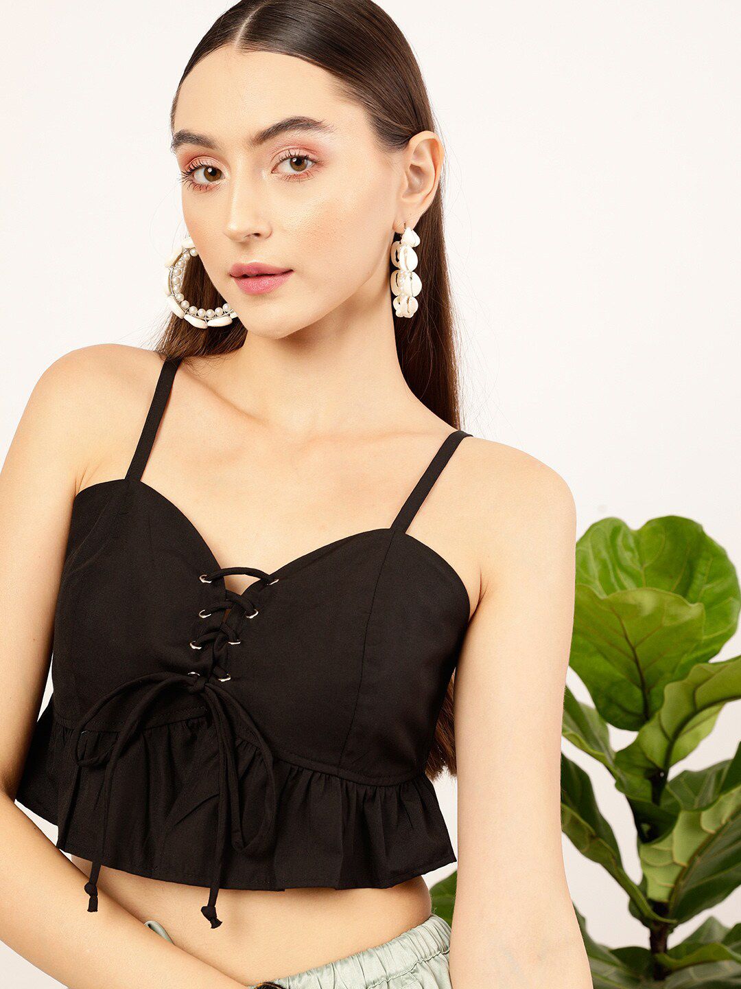 STREET 9 Black Shoulder Straps Cotton Bralette Top