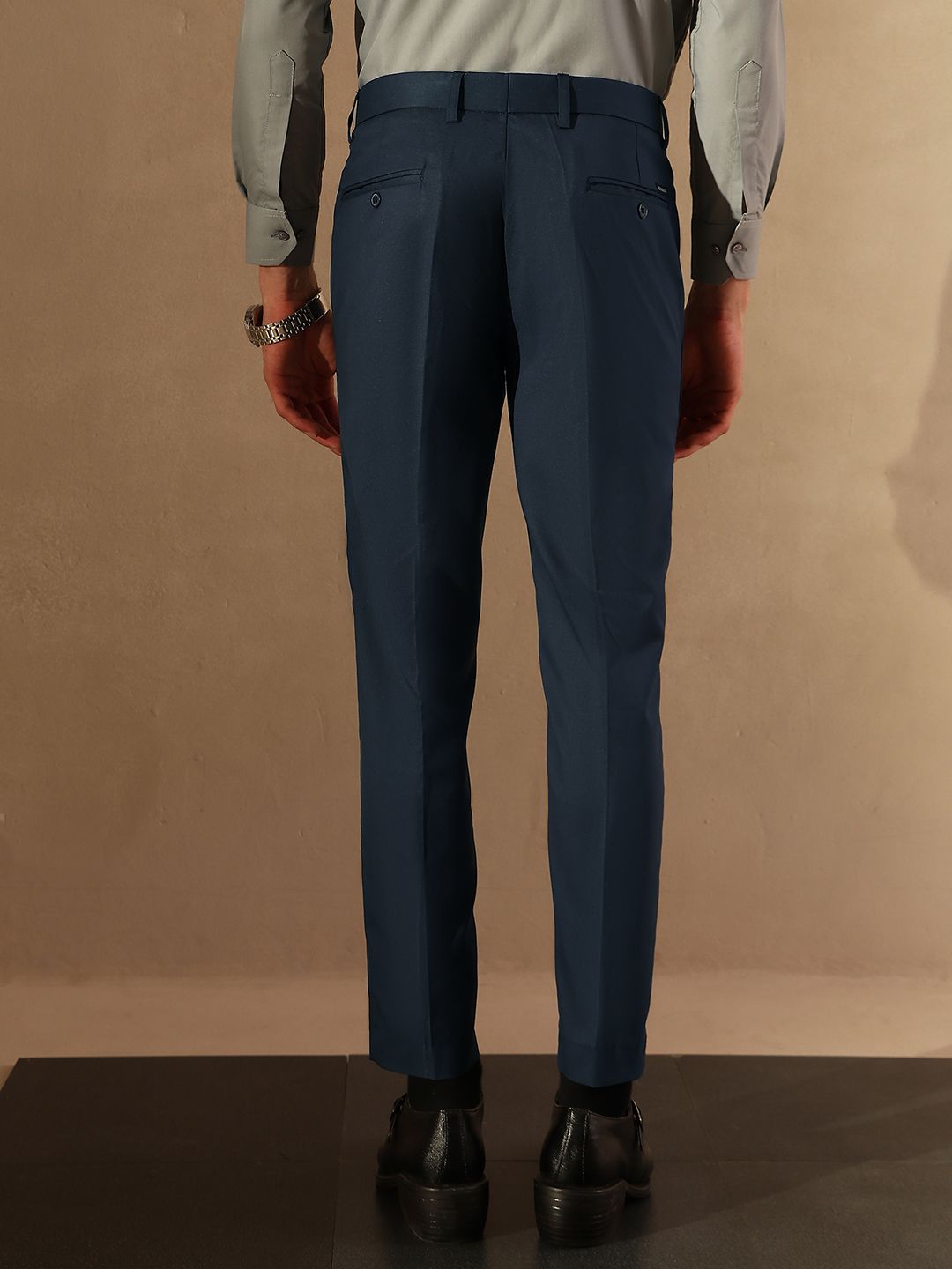 DENNISON Men Navy Blue Tapered Fit Trousers