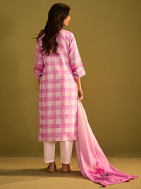 Indo Era Floral Printed Sweetheart Neck Stone Work Linen Kurta With Trouser & Dupattta