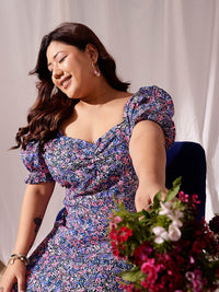 CURVY STREET Plus Size Floral Print Crepe Fit & Flare Dress
