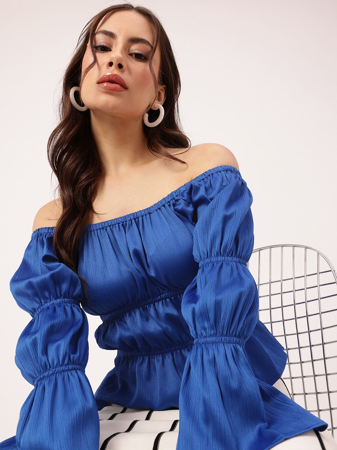 DressBerry Electric Blue Cinched & Chic Waist Top