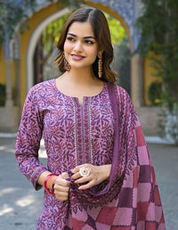 KALINI Floral Printed Notch Neck Gotta Patti Straight Kurta With Trousers & Dupatta