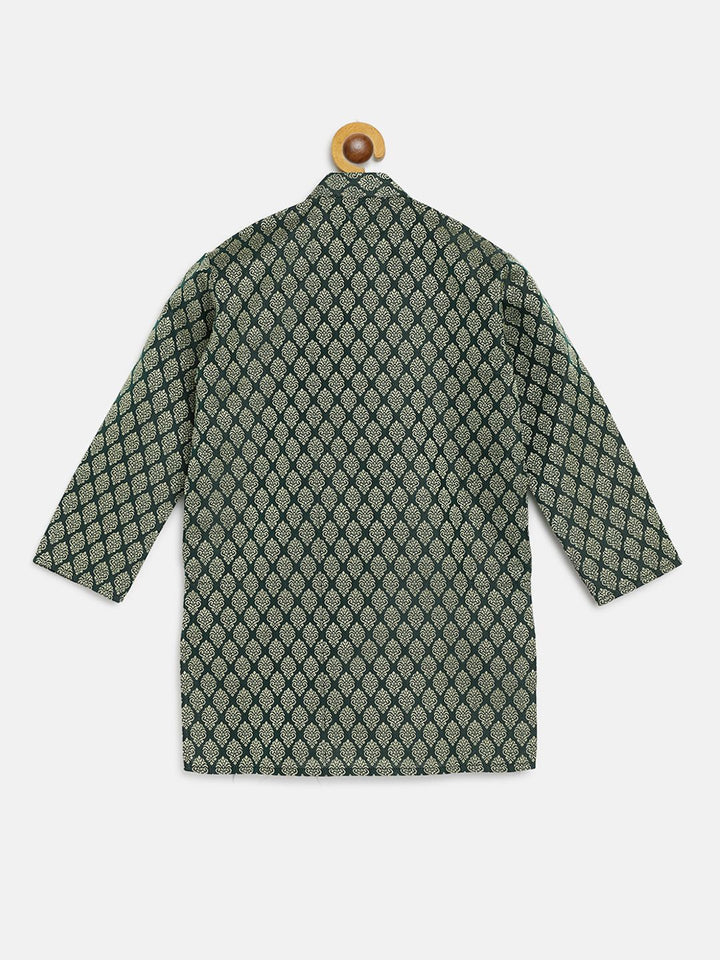 SOJANYA Kurta Lurus Bercorak Etnik Jacquard Hijau Tua & Emas