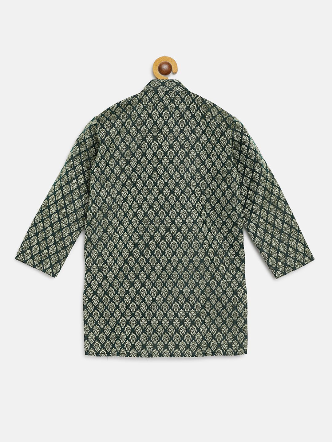 SOJANYA Kurta Lurus Bercorak Etnik Jacquard Hijau Tua & Emas