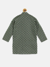 SOJANYA Kurta Lurus Bercorak Etnik Jacquard Hijau Tua & Emas