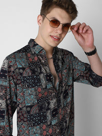 VASTRADO Men Classic Slim Fit Ethnic Motifs Printed Casual Shirt