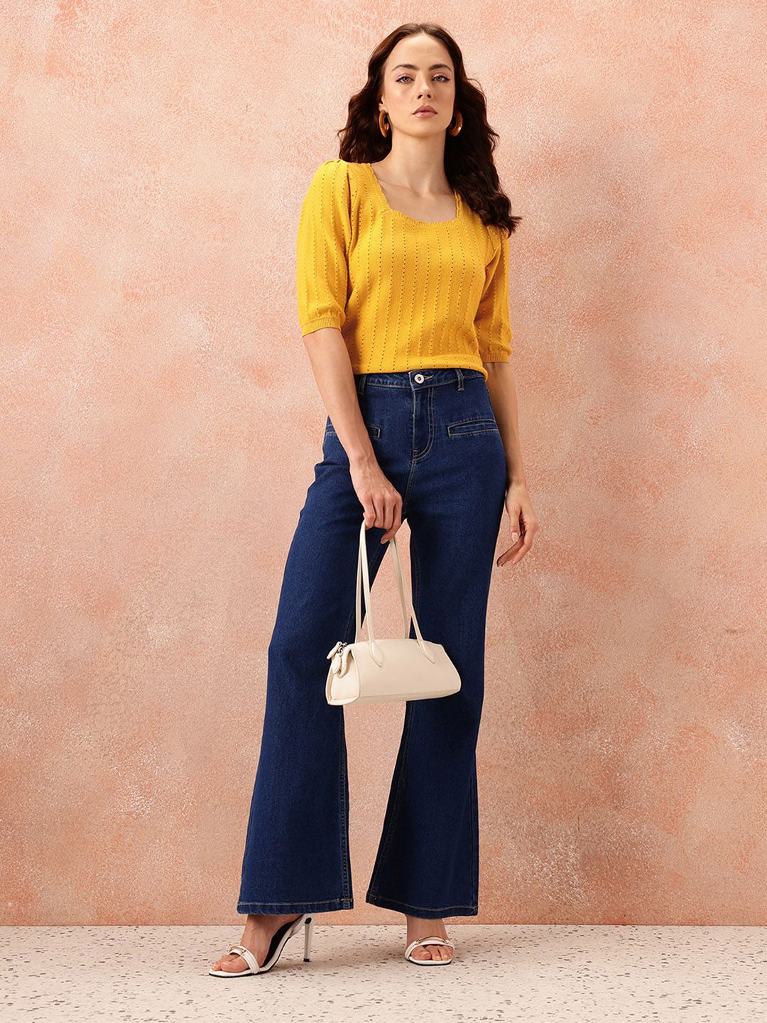 all about you Open Knit Puff Sleeve Top