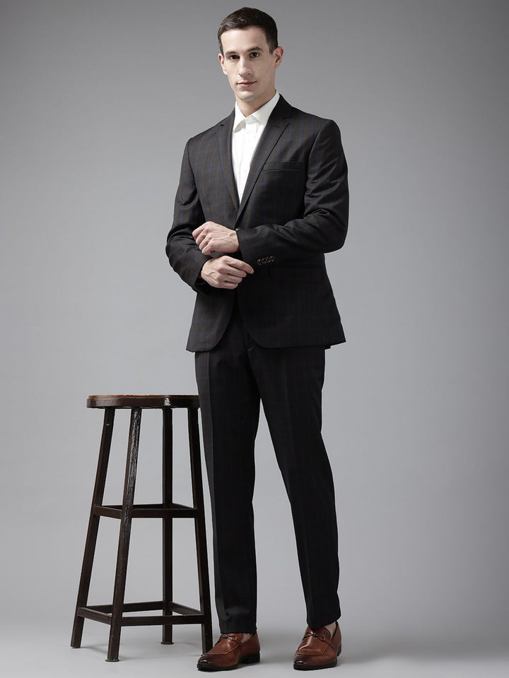 Park Avenue Notched Lapel Collar Checked 2 Piece Formal Suit