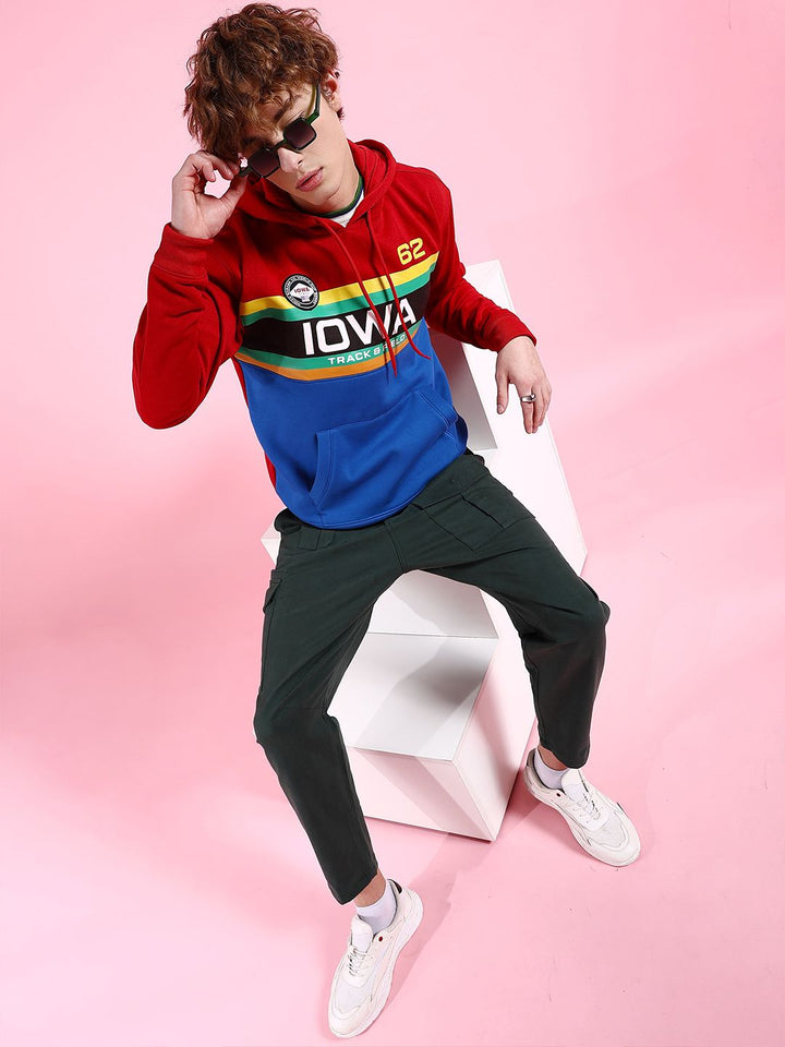 The Indian Garage Co Men Red Printed Hooded Sweatshirt