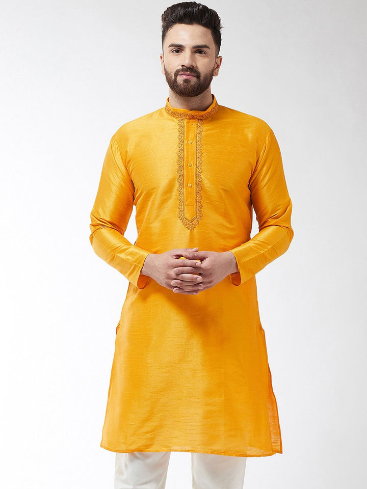 SOJANYA Lelaki Mustard Yellow Yoke Design Straight Kurta