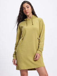 DressBerry Utility Weave Belted Hooded Sweatshirt Dress