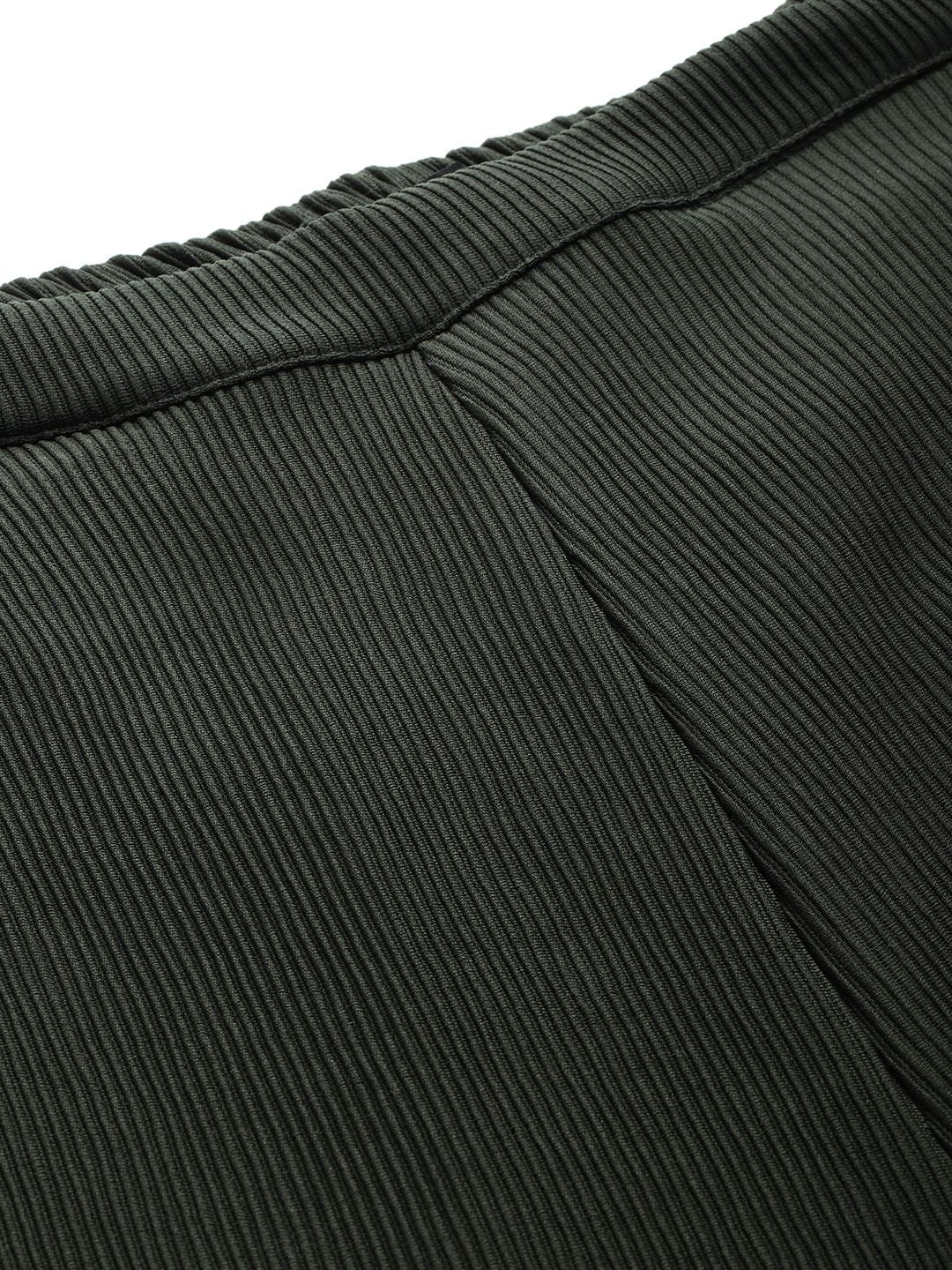 DressBerry Women Ribbed Flared Bootcut Trousers