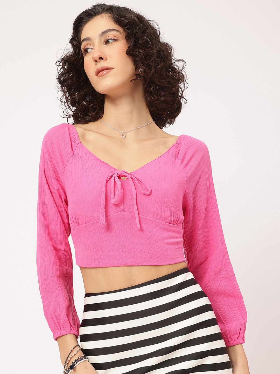 DressBerry Crinkled Smocked Back Padded Empire Top