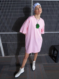 SASSAFRAS Pink Graphic Printed Pure Cotton Oversized T-Shirt Dress