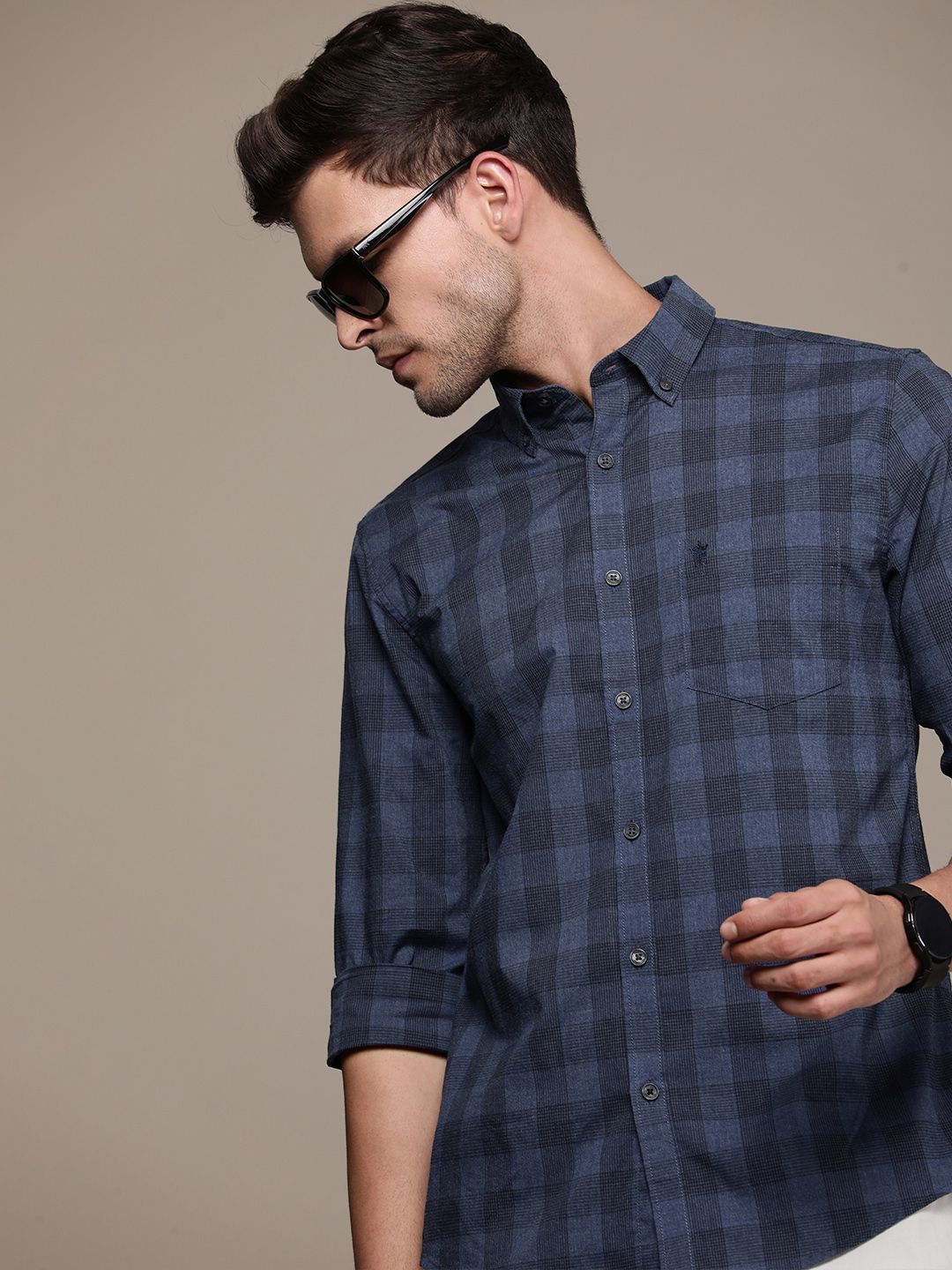 French Connection Slim Fit Button-Down Collar Checked Casual Shirt