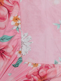 KLOTTHE Pink Floral Cotton 300 TC Fitted King Fine Bedsheet with 2 Pillow Covers-98 x 89 inches