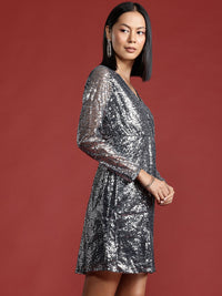 all about you Sequin Embellished Wrap Style Empire Dress