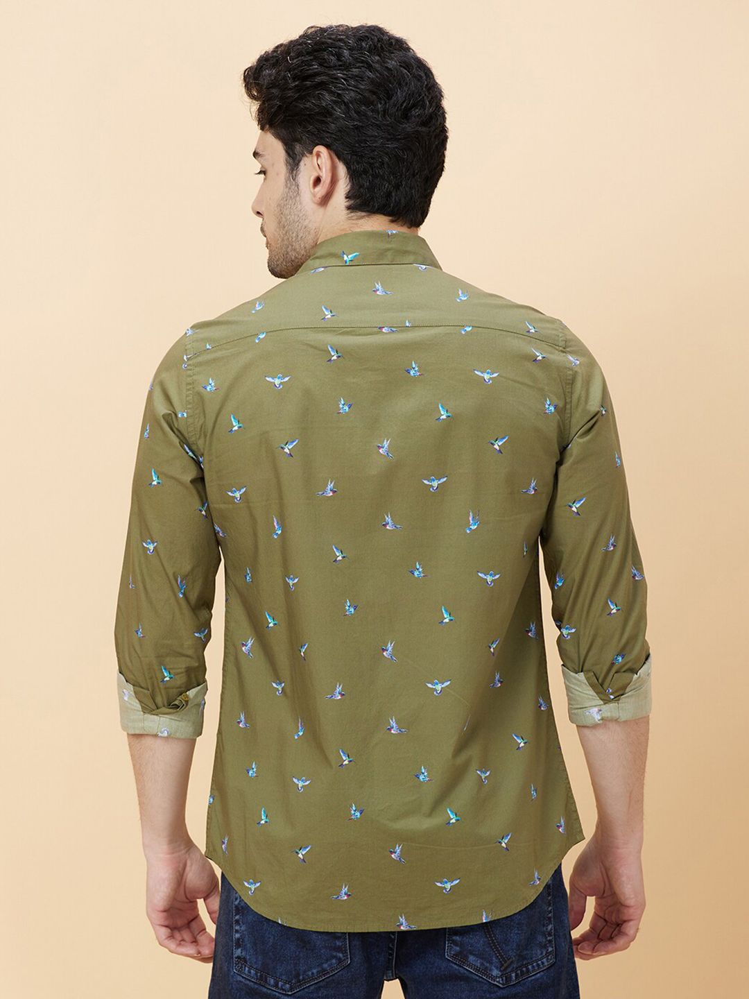 Being Human Slim Fit Conversational Print Spread Collar Long Sleeves Casual Shirt