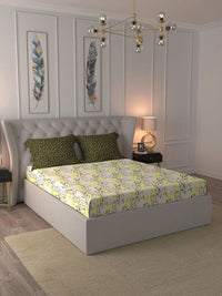 MYTRIDENT Aster Yellow Moments Flat 120TC Queen Cotton 1 Bedsheet with 2 Pillow Covers