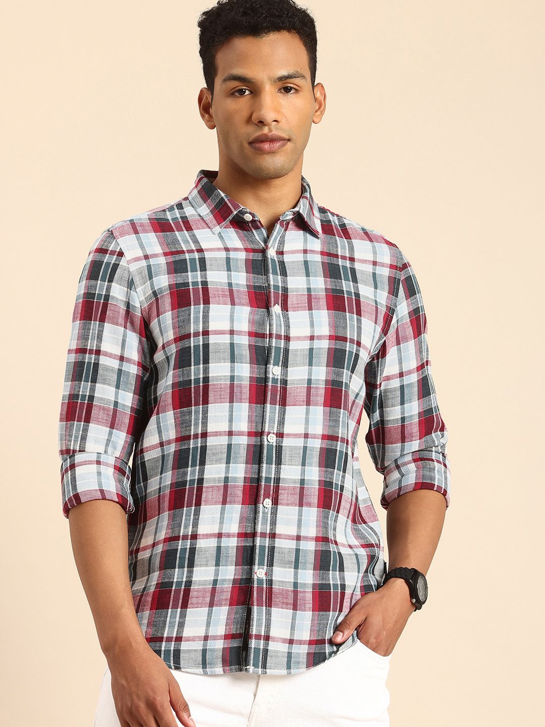 Being Human Slim Fit Checked Pure Cotton Casual Shirt