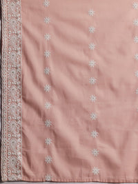 Libas Peach Ethnic Motifs Embroidered V-Neck Thread Work Pure Cotton A-Line Kurta Set